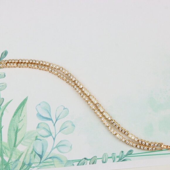 "Elegant Double Layer Rose Gold Bracelet with Hexagonal Crystals, XPBL0924 - Picture 3 of 12